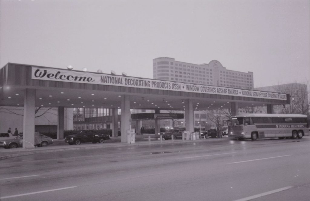 Entrance of the original Indiana Convention Center from Meridian Street. View of the Westin Hotel in the background.