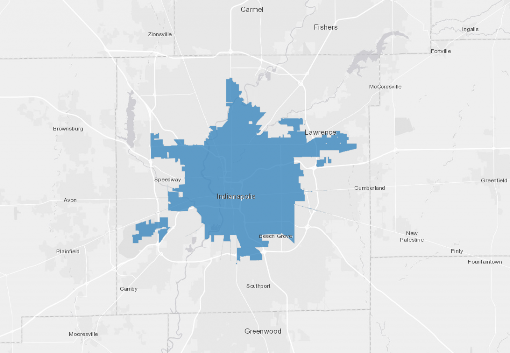 Map outlining the city limits of Indianapolis prior to Unigov. 