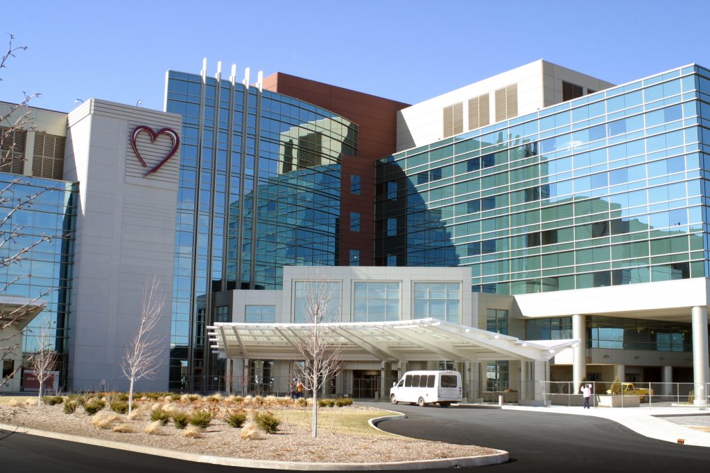 Exterior entrance to the Franciscan Health hospital in Indianapolis