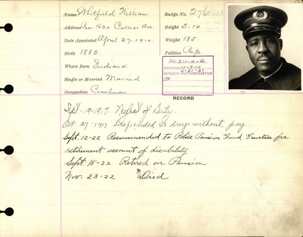 An employee record with a small headshot of William Whitfield in the corner. 