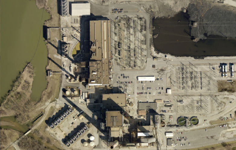 Top down view of a powerplant.