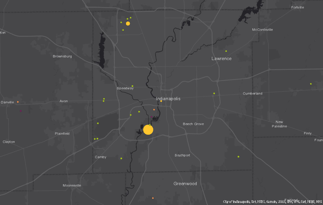 Map of Central Indiana showing the locations of power plants.