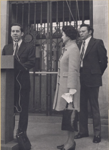 Mayor Richard Lugar presents the Library Centennial Day proclamation, 1973