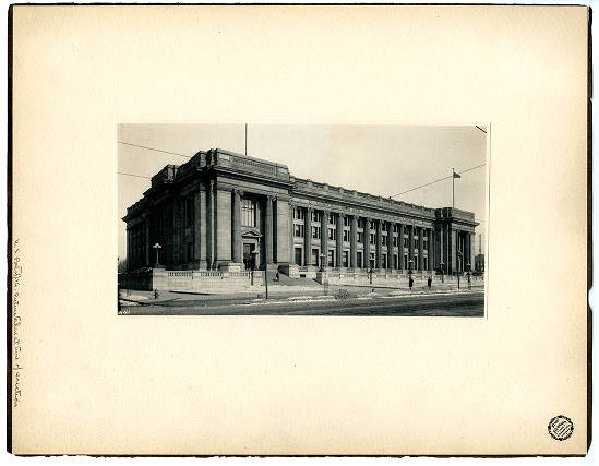 	 View of the exterior of the United States Court House and Post Office in Indianapolis. Image was taken across the street from the building upon its erection in 1905 during winter--there is snow on the ground. 