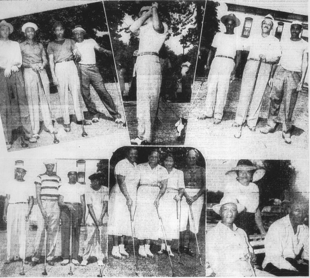 A collage of six photos showing men and women golfers.