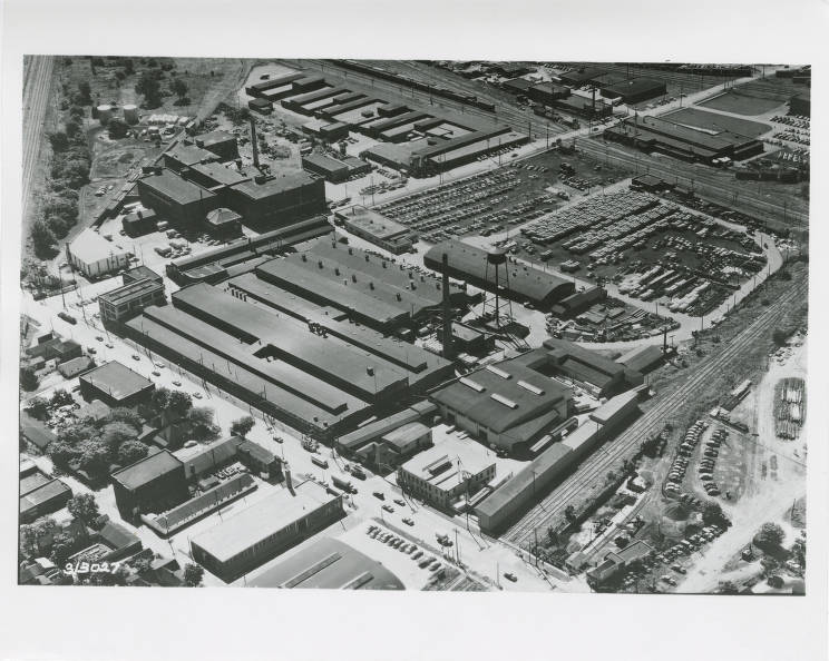 Aerial view of a car manufacturing plant. 