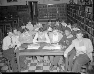 Boys in Cathedral High School Library, 1942