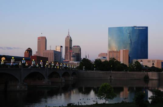 A view of the Indianapolis skyline from across the river. 