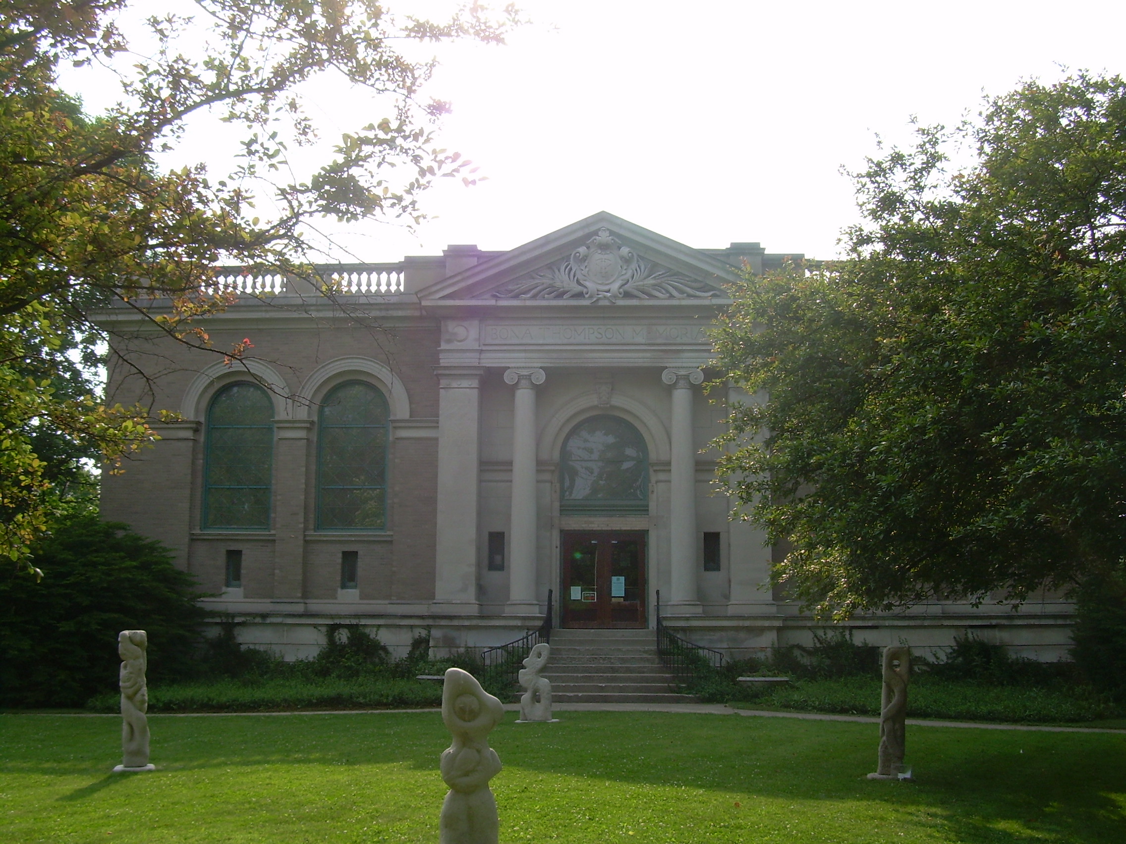 Exterior view of a neoclassical revival style building. 
