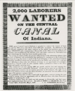 Advertisement for laborers on the Indiana Central Canal, 1837