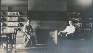 Grace Walker and Jeannette Mathews at Carnegie Branch Library number 3, later known as the East Washington Branch, ca. 1910s