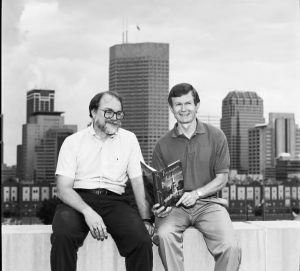 Robert G. Barrows (left) and David J. Bodenhamer, editors of the encyclopedia, 1994