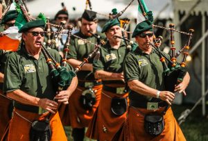 Members of the St. Patricks Day Rogues Pipes & Drums perform during the 23rd annual Indy Irish Fest at Military Park in Indianapolis, 2018