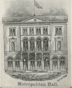 A drawing of the Metropolitan theater building. 