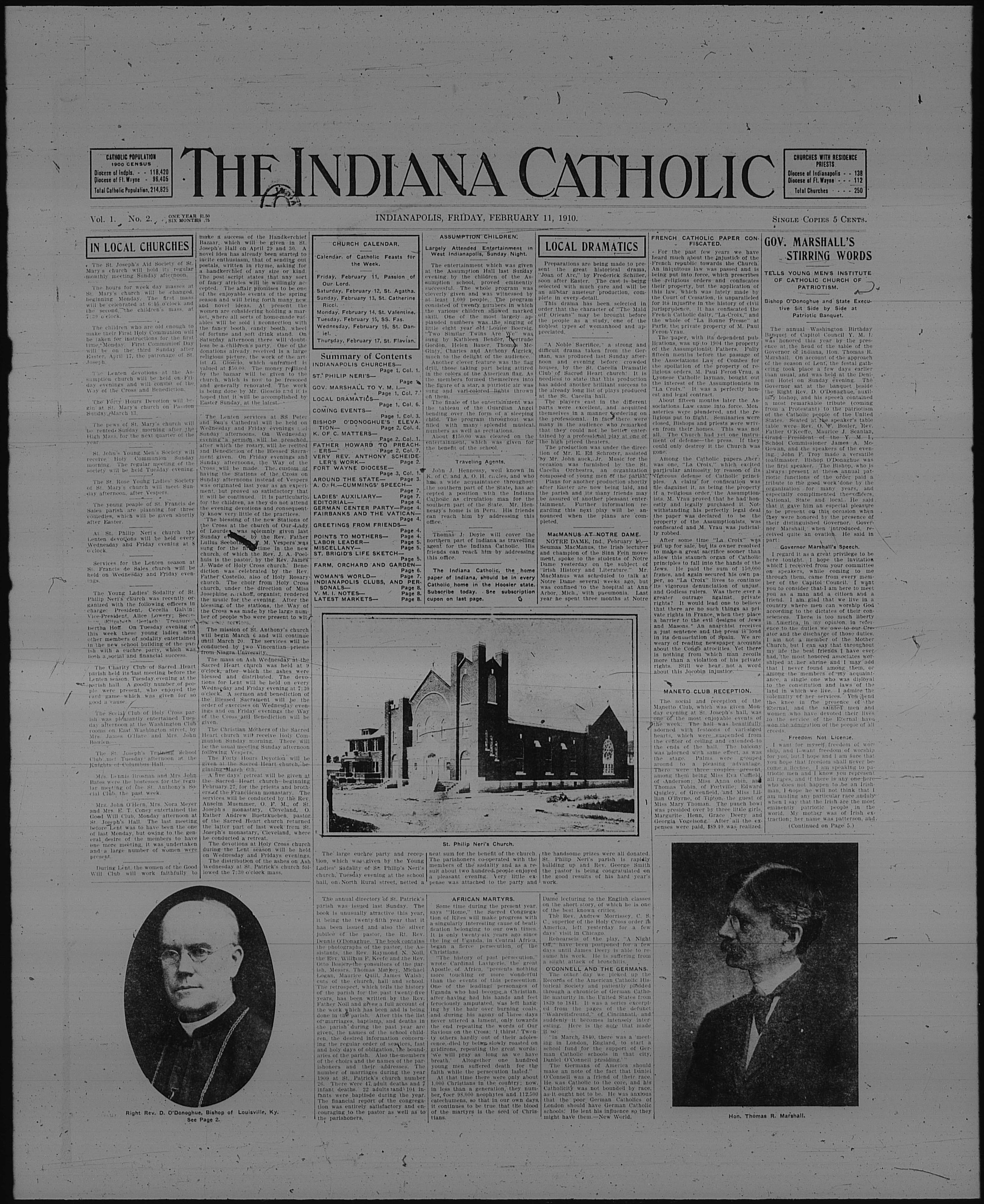Front page of an issue of the Indiana Catholic.