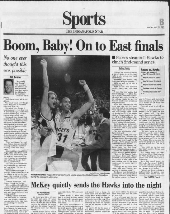 News article featuring the Pacer's victory.