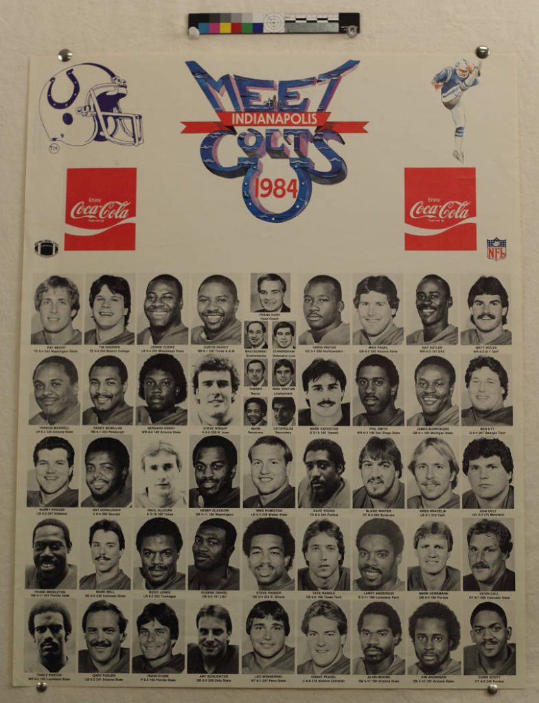 Composite portrait poster introducing the 1984 roster of the Indianapolis Colts.