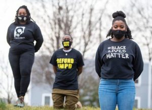 Leah Derray (at right), Kyra Jay (left), and Erika Haskins are all leaders of Indy10 Black Lives Matter.