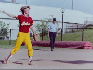 Metros softball player in action, 1988