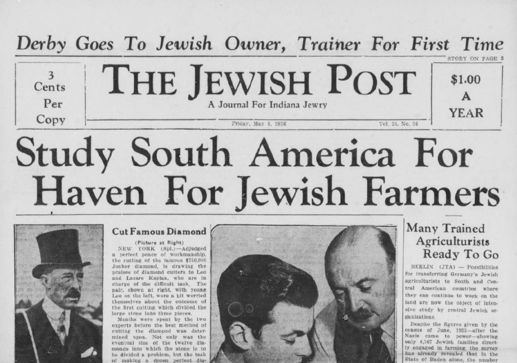 The front page of an issue of The Jewish Post. It is subtitled A Journal for Indiana Jewry.