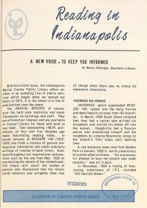 First issue of Reading in Indianapolis, 1972