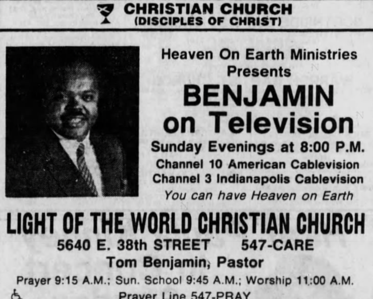 News clipping featuring the headshot of Pastor Benjamin.