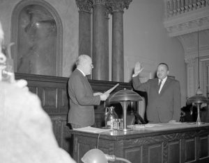 Mance is sworn in as the first African American Marion County Superior Court Judge in 1958.