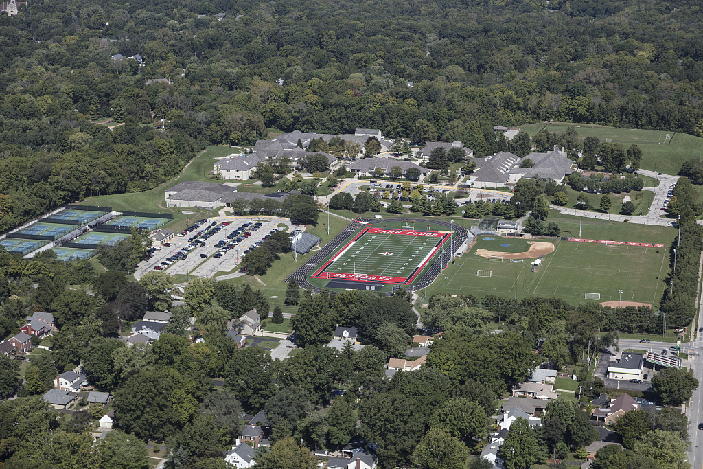Aerial view of a school campus.
