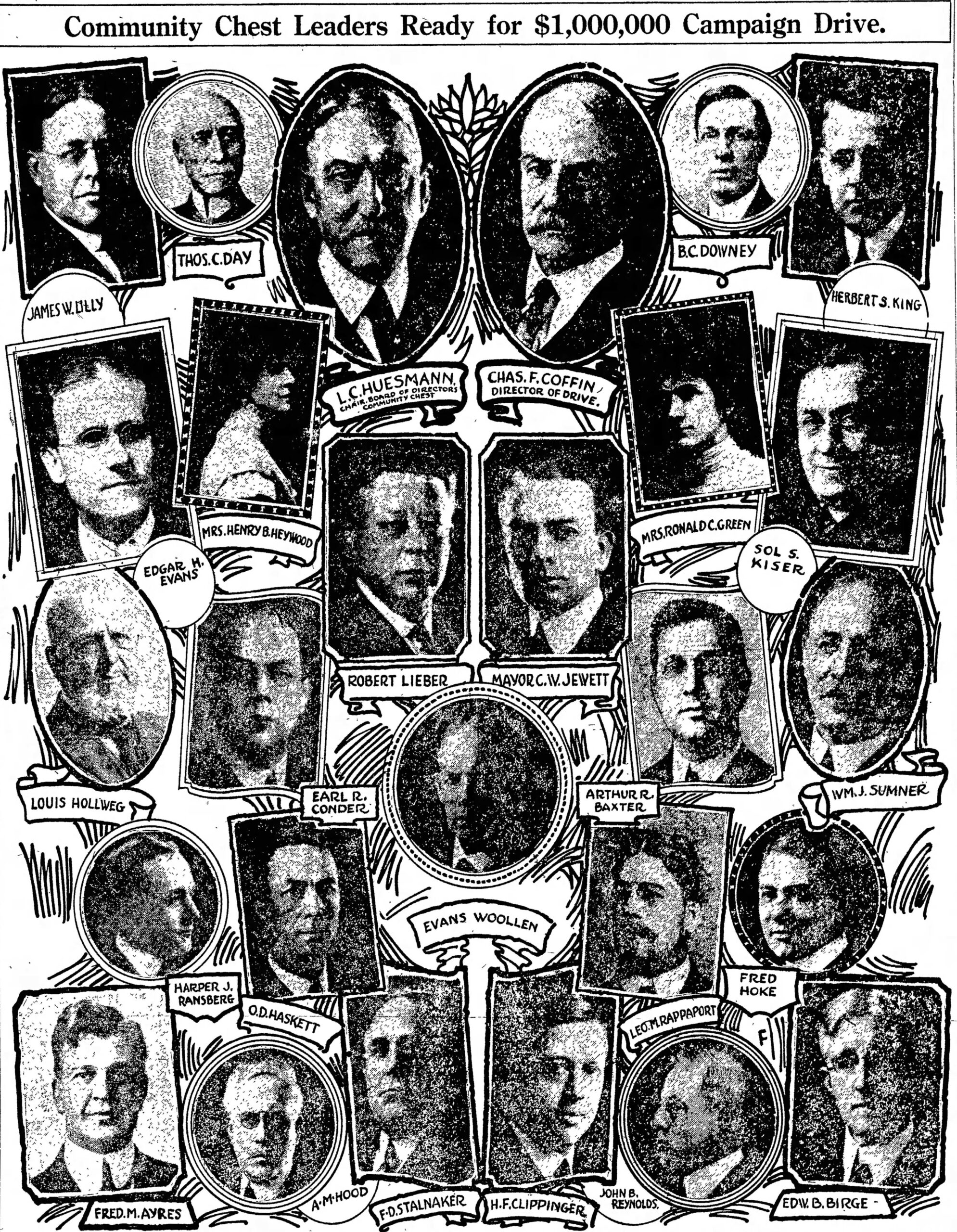 A newspaper clipping filled with headshots of several men. 