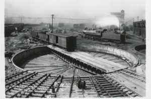 Aerial view of a train turntable.