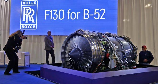 A large engine is on display.