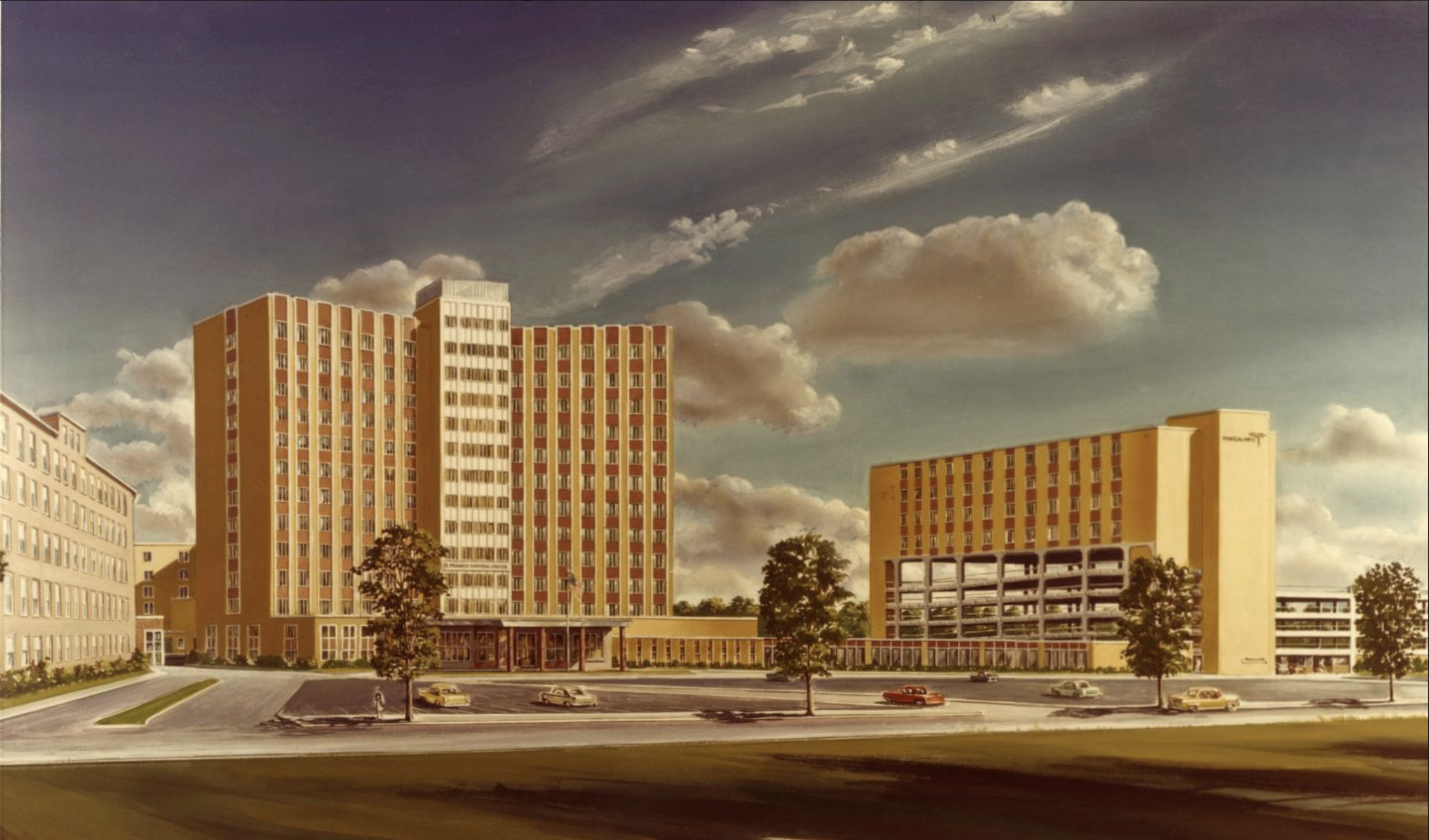 Artistic rendering of the new St. Francis Hospital Center with the attached Medical Arts building.