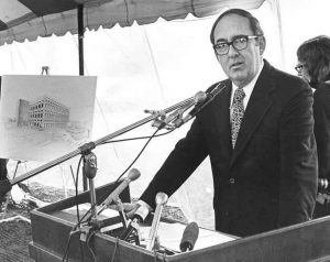 Glenn W. Irwin, Jr., at groundbreaking for Engineering and Technology building, 1975 