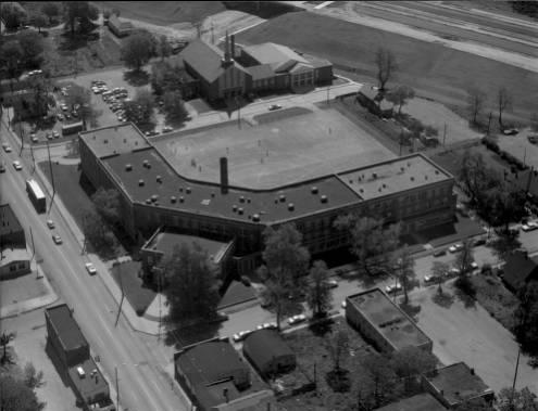 Aerial view of a school building.