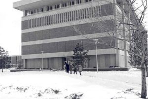Cavanaugh Hall exterior in winter, 1978 