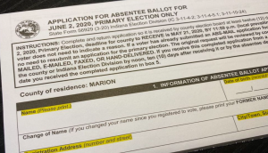 Application form for absentee voting for the June 2, 2020 primary election. 