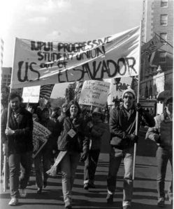 Student protesters marching, 1980s