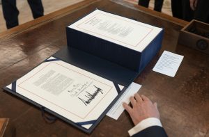 President Donald J. Trump’s signature on H.R. 748, the CARES Act, 2020