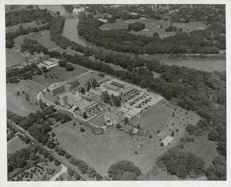 Aerial view of the hospital grounds. 