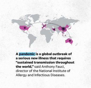 A pandemic is a global outbreak of a serious new illness that requires sustained transmission throughout the world.