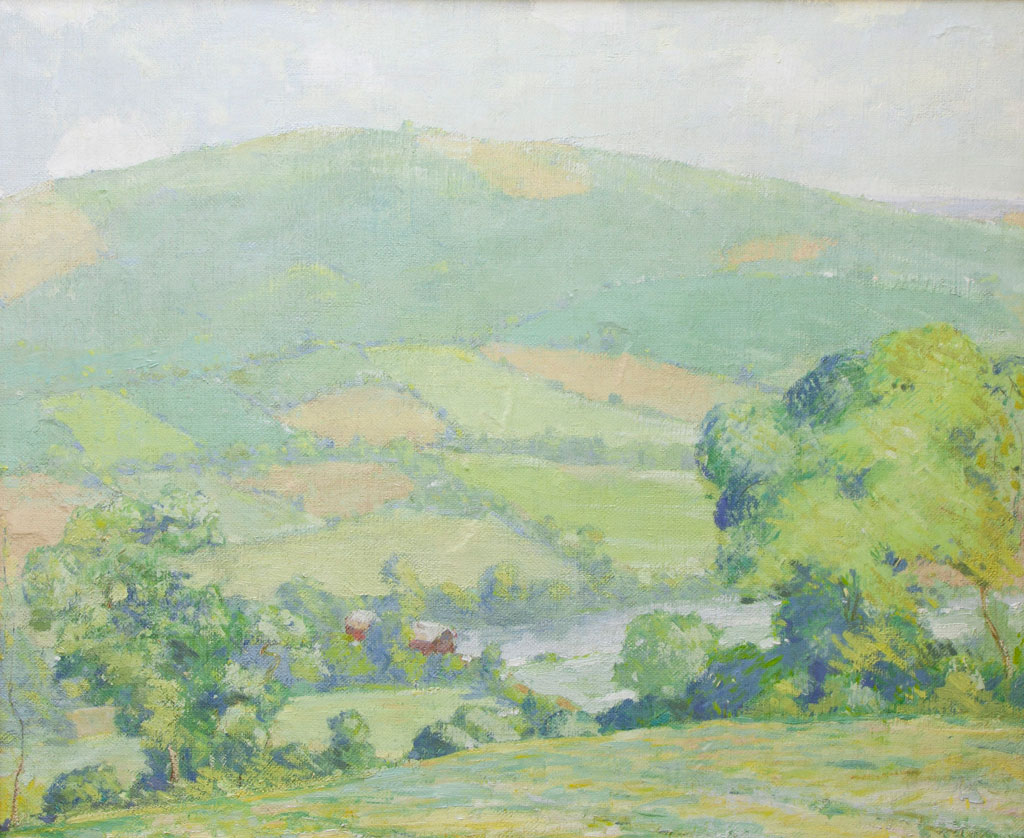 A painting depicting a pastoral scene.     