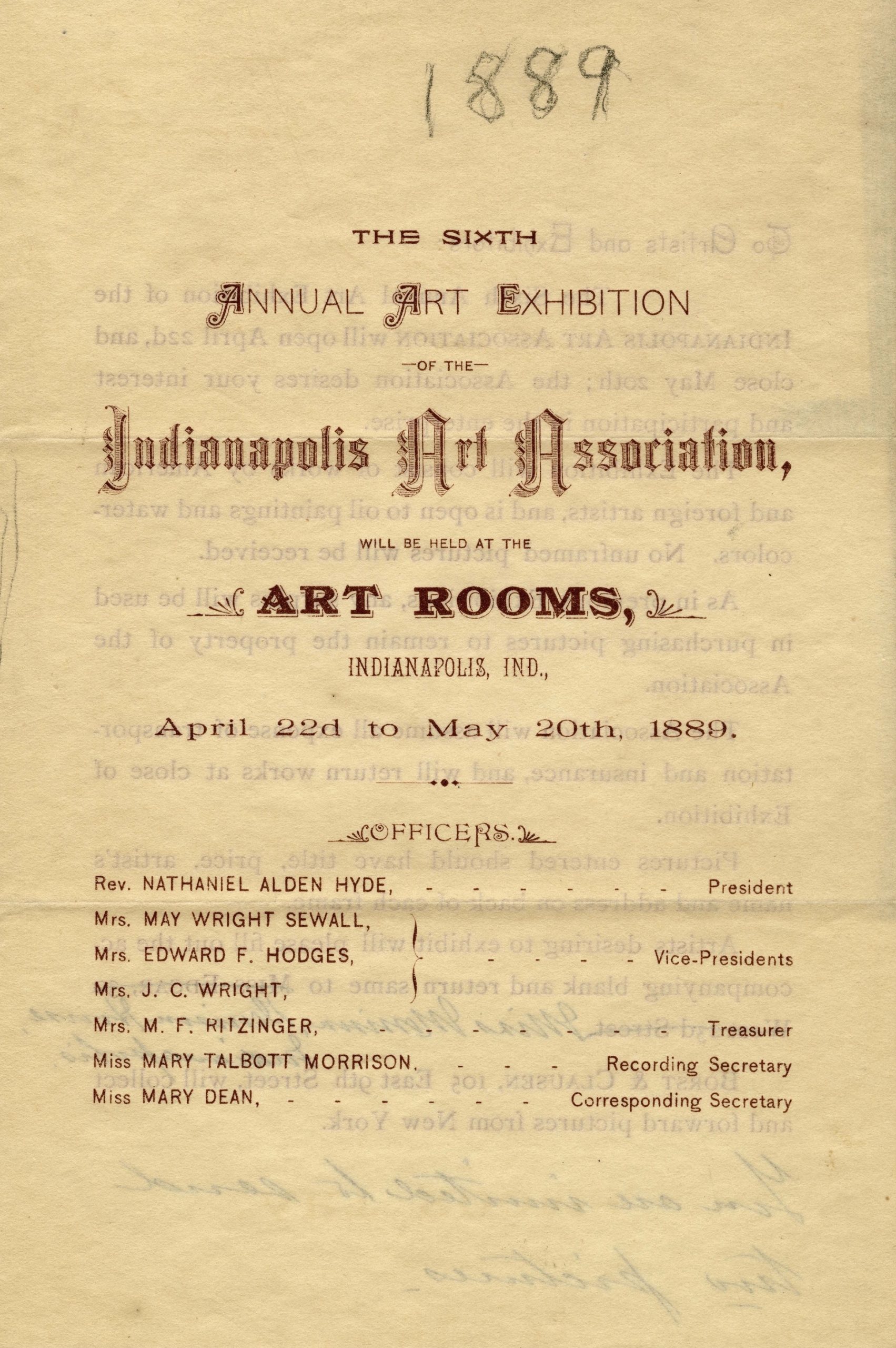 The invitation lists the location and dates of the exhibition and the names of the officers.