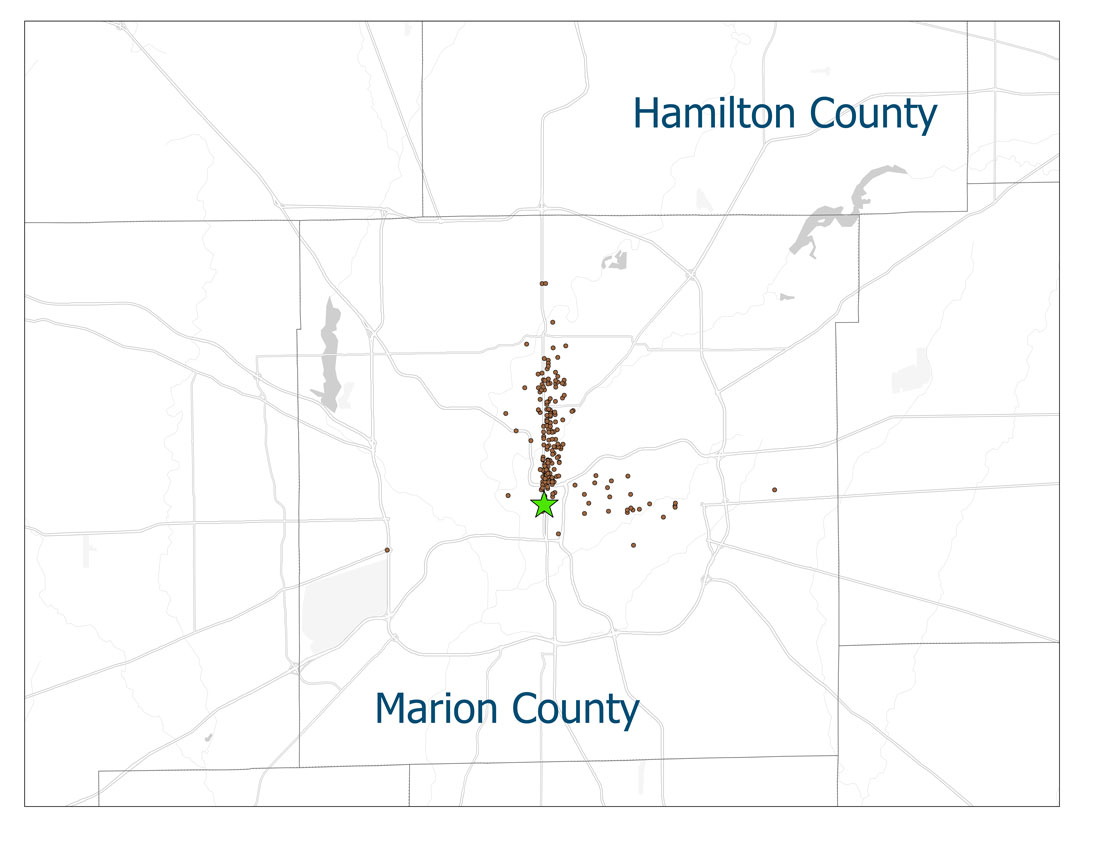 Graph of Second Presbyterian Members locations in 1928