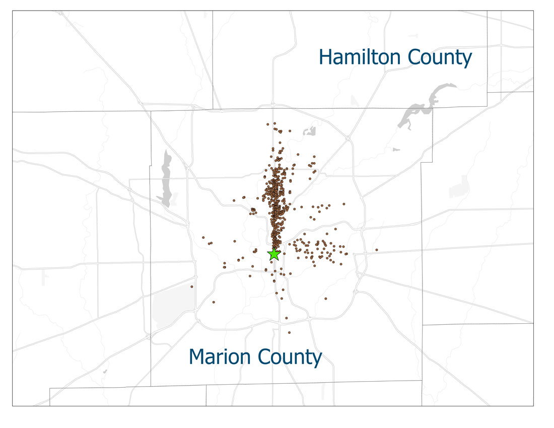 Graph of Second Presbyterian Members locations in 1947