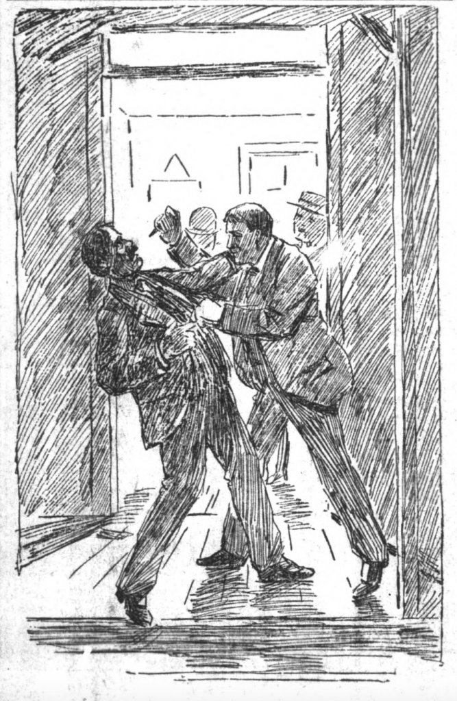 Illustration of a man trying to stab another man. 