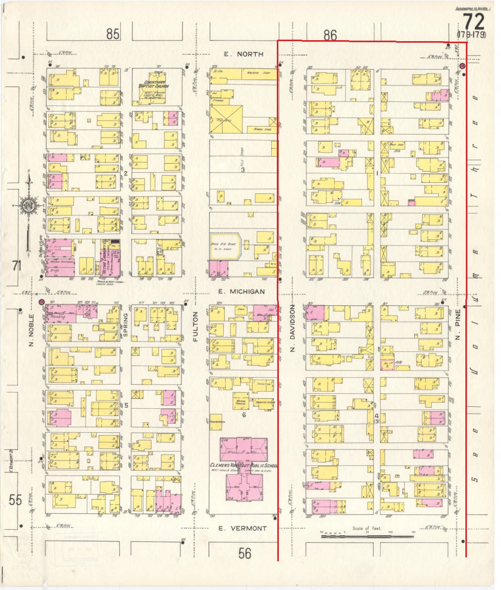 Map showing the location of individual buildings. 