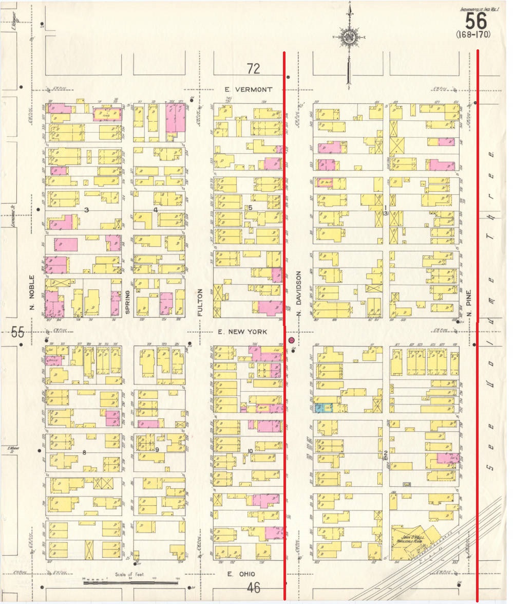 Map showing the location of individual buildings. 