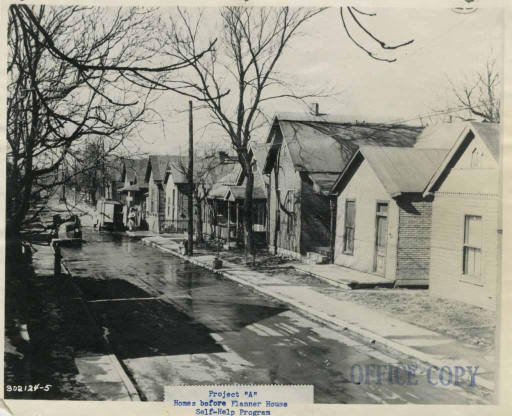 A row of dilapidated houses. 