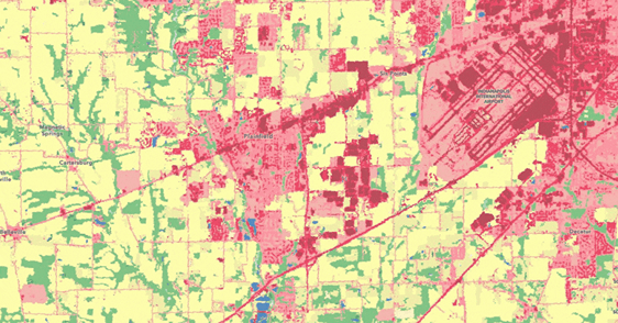 Animation showing the increase of developed land over time in Plainfield.