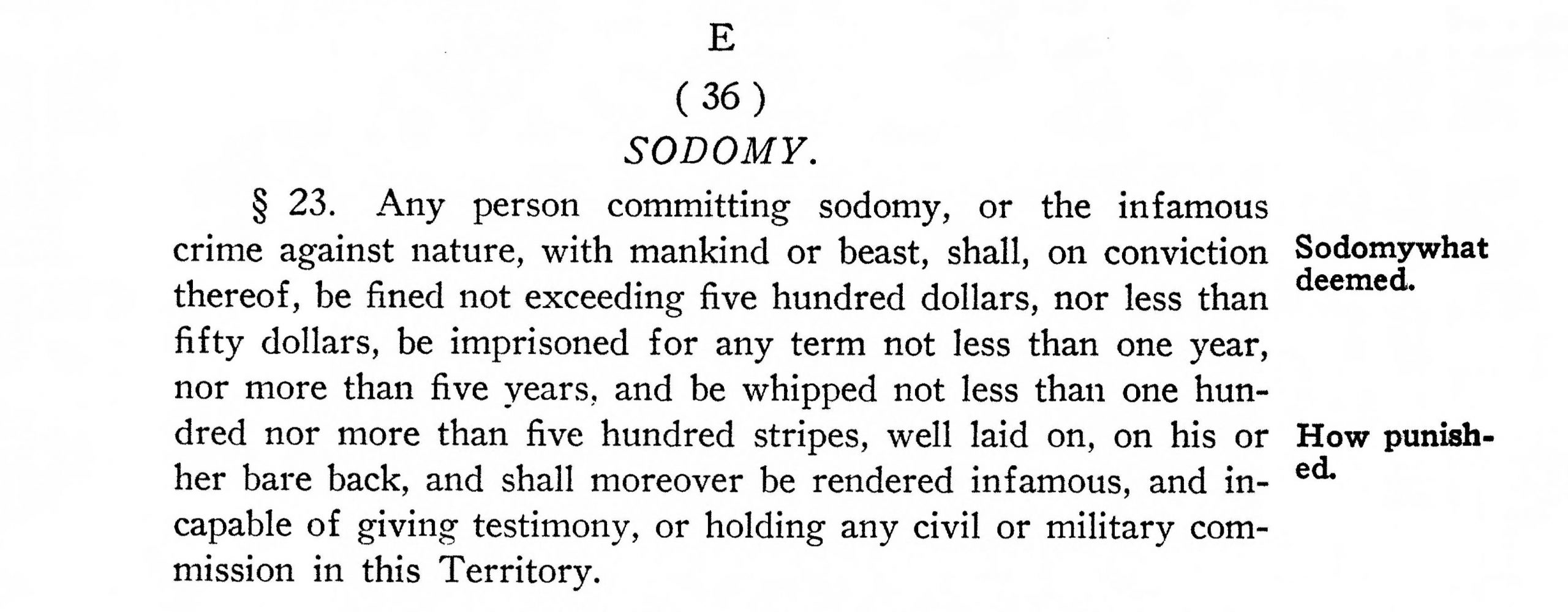 A text passage showing the law regarding sodomy.